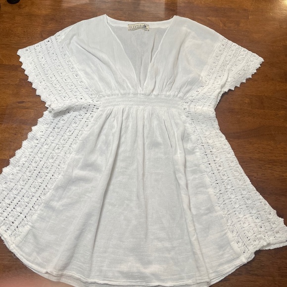 Seaspice Resort Wear Boho Fairy White V-Neck Tunic Top with Lace Medium - Picture 4 of 8